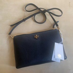 Tory Birch Kira Pebbled Top-zip Crossbody, Black, NWT